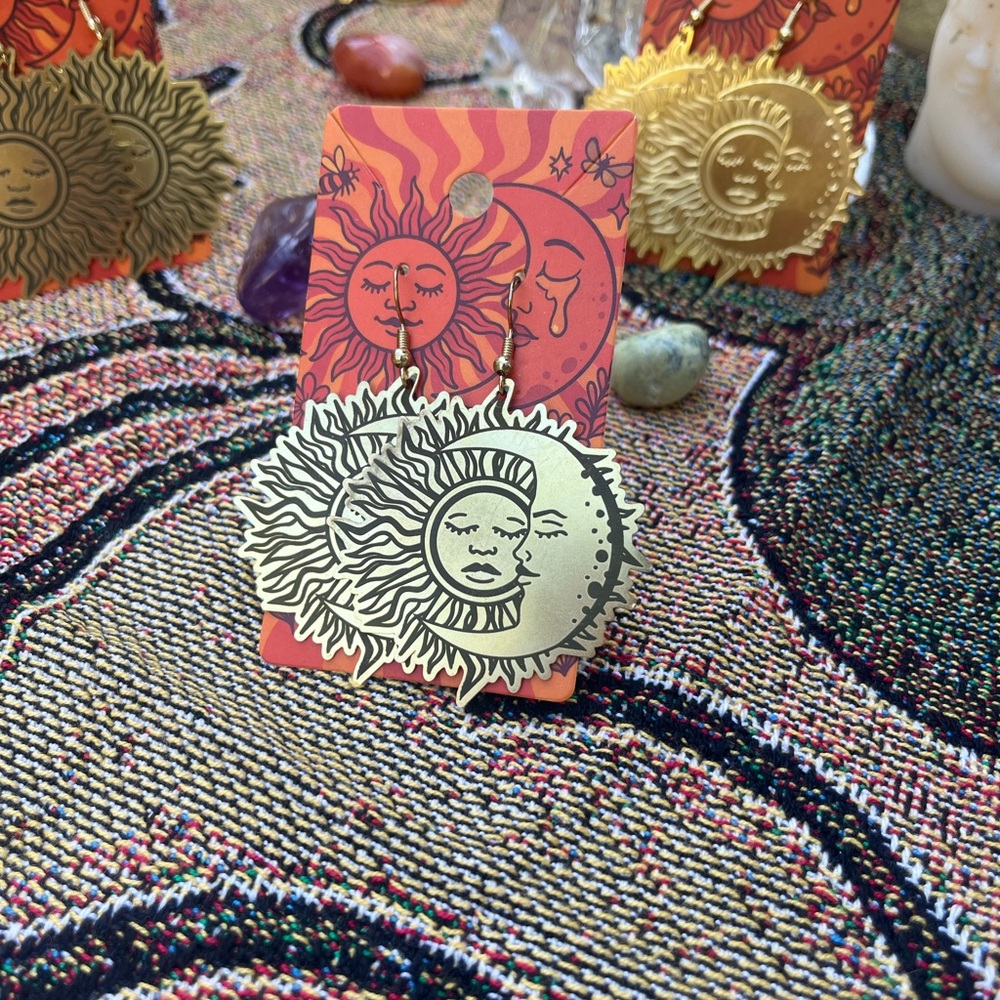 Brass Sun and Moon Earrings